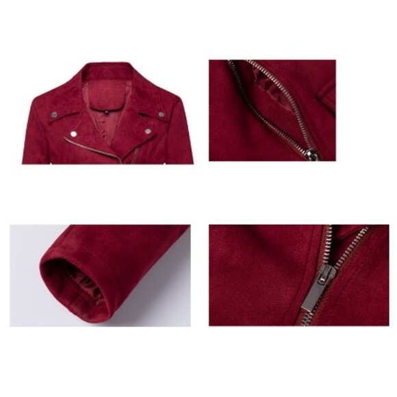 Burgundy (Faux) Suede Moto Jacket.  Red Motorcycle Jacket S. NWT. Express. - Picture 2 of 9